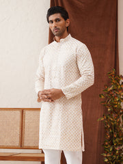 Sequins & Embroidered Kurtas For Men ( KO 5128Beige )