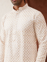 Sequins & Embroidered Kurtas For Men ( KO 5128Beige )
