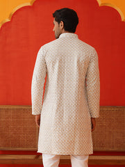 Sequins & Embroidered Kurtas For Men ( KO 5128Grey )