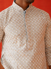 Sequins & Embroidered Kurtas For Men ( KO 5128Grey )