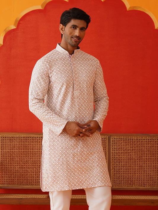 Sequins & Embroidered Kurtas For Men ( KO 5128Pink )
