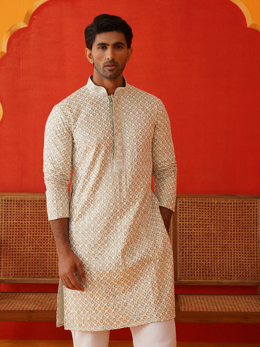 Sequins & Embroidered Kurtas For Men ( KO 5128Pista )