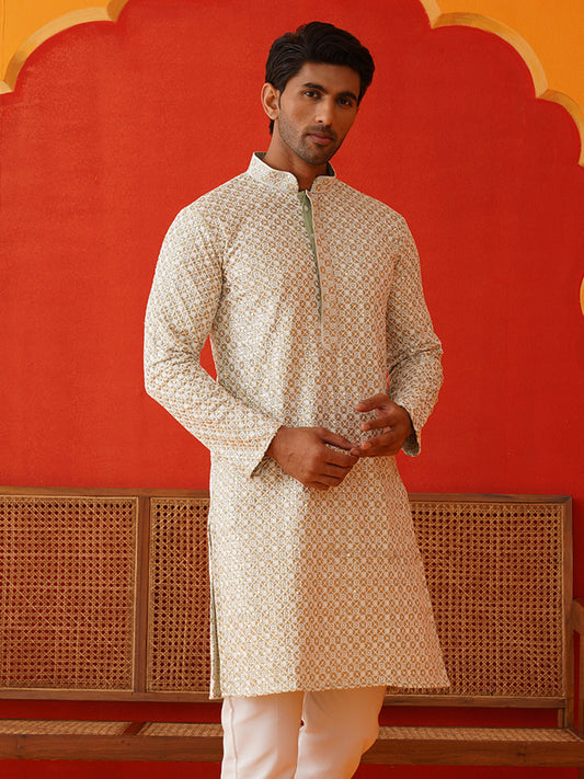 Sequins & Embroidered Kurtas For Men ( KO 5128Pista )
