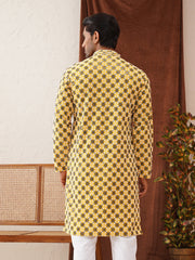 Viscose Embroidered Kurtas For Men ( KO 5129Lemon )