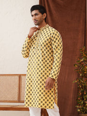 Viscose Embroidered Kurtas For Men ( KO 5129Lemon )