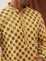 Viscose Embroidered Kurtas For Men ( KO 5129Lemon )