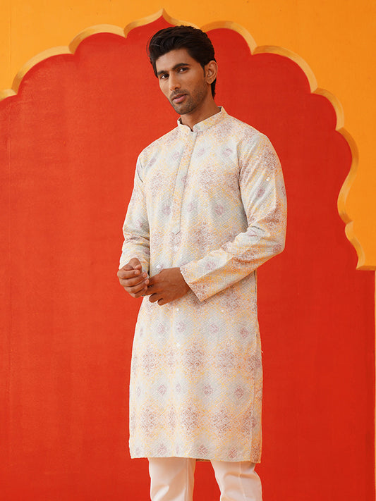 Embroidered Staight Kurtas For Men ( KO 5130Grey )