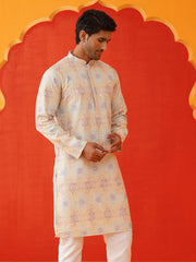 Embroidered Staight Kurtas For Men ( KO 5130Grey )