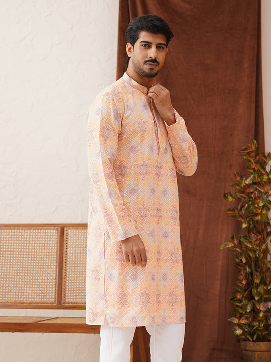 Embroidered Staight Kurtas For Men ( KO 5130Peach )