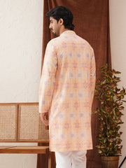 Embroidered Staight Kurtas For Men ( KO 5130Peach )
