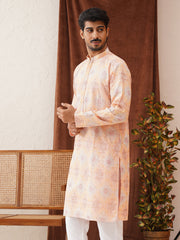 Embroidered Staight Kurtas For Men ( KO 5130Peach )