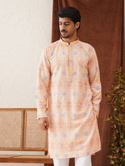 Embroidered Staight Kurtas For Men ( KO 5130Peach )