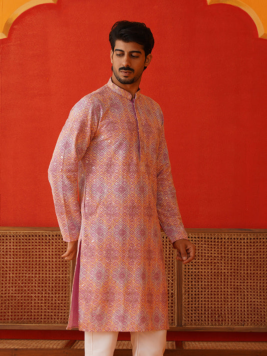 Embroidered Staight Kurtas For Men ( KO 5130Pink )