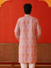 Embroidered Staight Kurtas For Men ( KO 5130Pink )