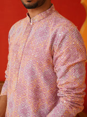 Embroidered Staight Kurtas For Men ( KO 5130Pink )