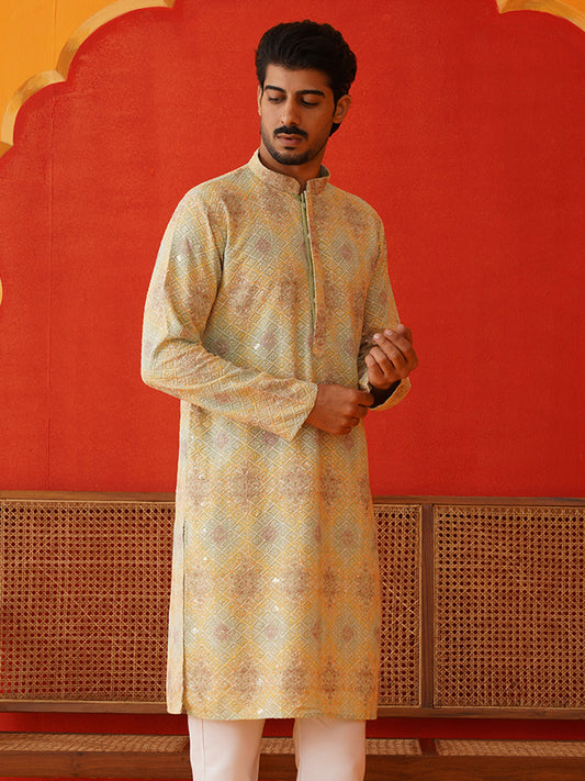 Embroidered Staight Kurtas For Men ( KO 5130Pista )