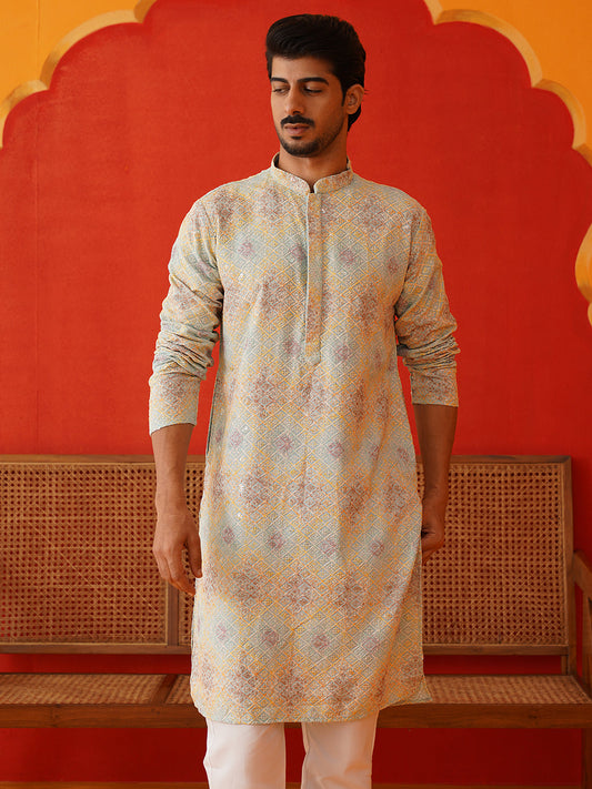 Embroidered Staight Kurtas For Men ( KO 5130Sky )