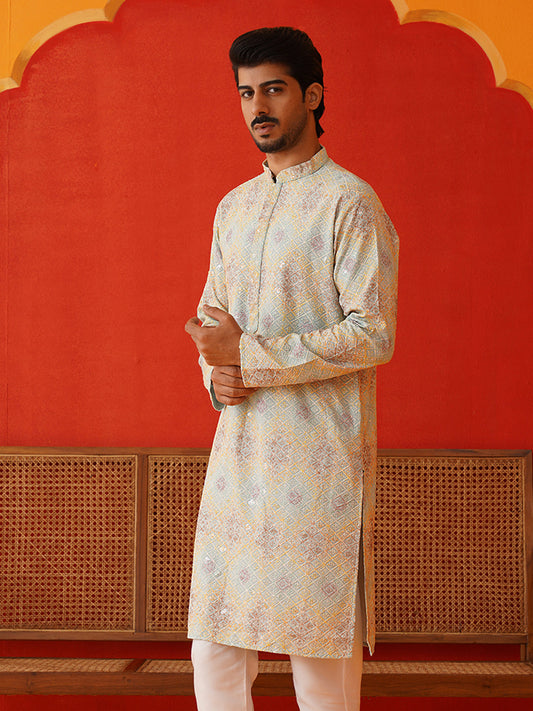 Embroidered Staight Kurtas For Men ( KO 5130Sky )
