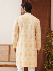 Embroidered Staight Kurtas For Men ( KO 5130Yellow )