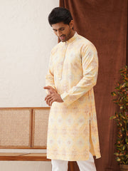 Embroidered Staight Kurtas For Men ( KO 5130Yellow )
