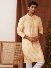 Embroidered Staight Kurtas For Men ( KO 5130Yellow )