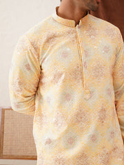Embroidered Staight Kurtas For Men ( KO 5130Yellow )
