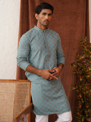 Embroidered Staight Kurtas For Men ( KO 5135Blue )