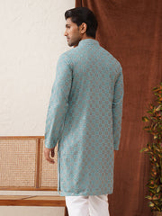 Embroidered Staight Kurtas For Men ( KO 5135Blue )
