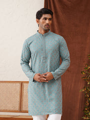Embroidered Staight Kurtas For Men ( KO 5135Blue )