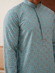 Embroidered Staight Kurtas For Men ( KO 5135Blue )