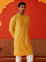 Embroidered Staight Kurtas For Men ( KO 5135Mustard )