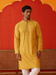 Embroidered Staight Kurtas For Men ( KO 5135Mustard )