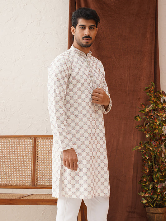 Embroidered Staight Kurtas For Men ( KO 5135White )