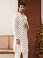 Embroidered Staight Kurtas For Men ( KO 5135White )