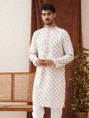 Embroidered Staight Kurtas For Men ( KO 5135White )