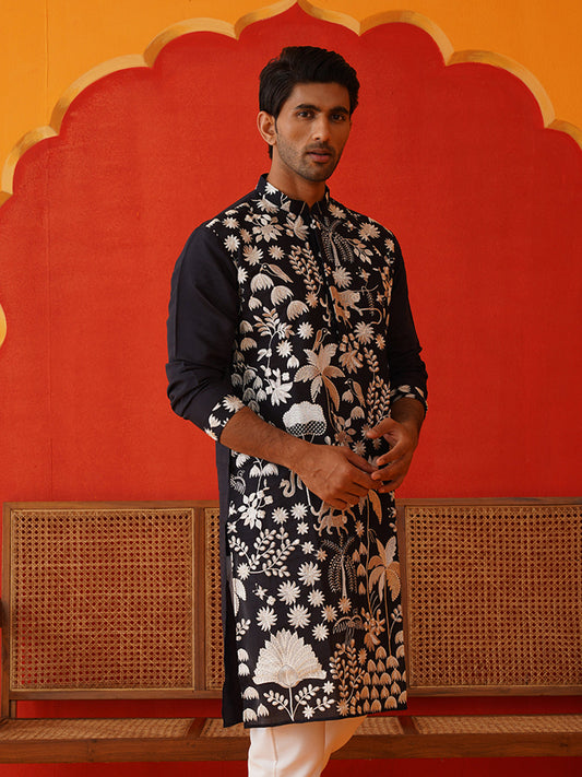 Embroidered Straight Kurtas. ( KO 5137Black )