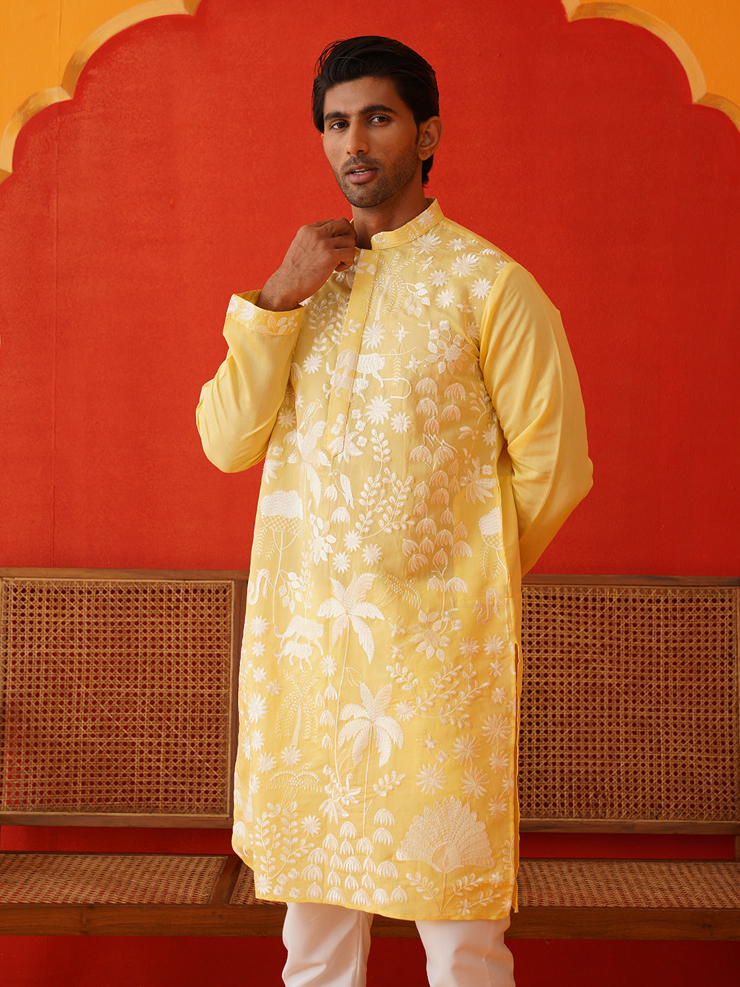 Embroidered Straight Kurtas. ( KO 5137Yellow )