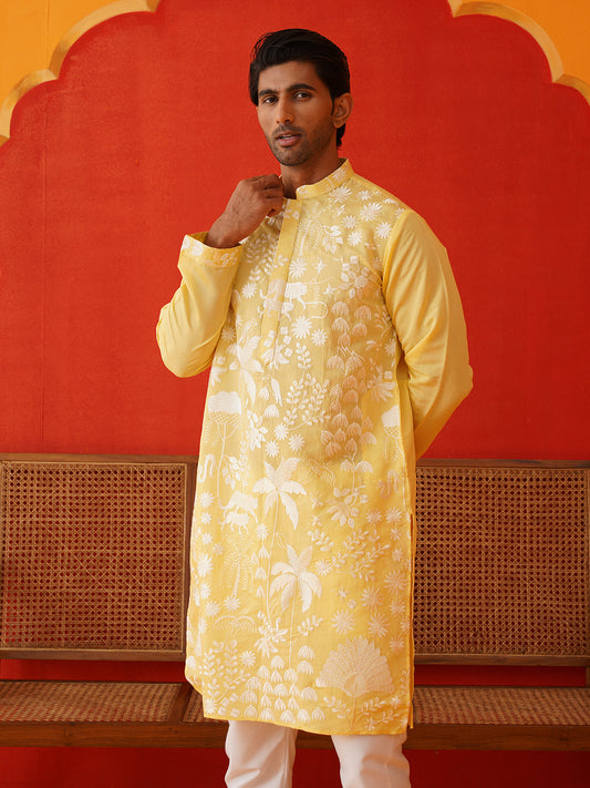 Embroidered Straight Kurtas. ( KO 5137Yellow )