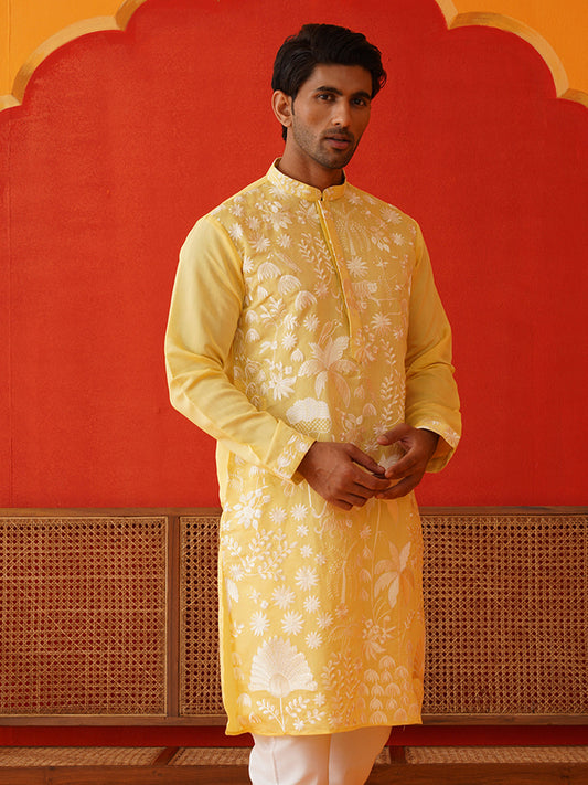Embroidered Straight Kurtas. ( KO 5137Yellow )
