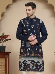 Floral Embroidered and Sequins Kurtas ( KO 5140 Navy )