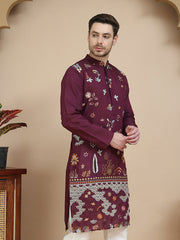 Floral Embroidered and Sequins Kurtas ( KO 5140 Wine )