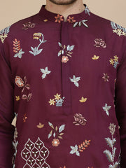 Floral Embroidered and Sequins Kurtas ( KO 5140 Wine )
