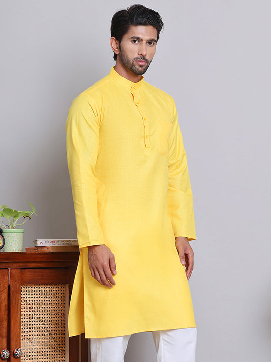 Solid Cotton Kurtas for Men ( KO 5144Lemon )