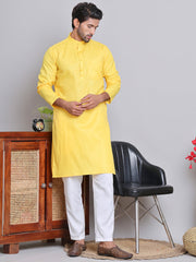 Solid Cotton Kurtas for Men ( KO 5144Lemon )