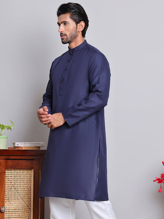 Solid Cotton Kurtas for Men ( KO 5144Navy )