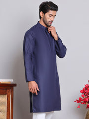 Solid Cotton Kurtas for Men ( KO 5144Navy )
