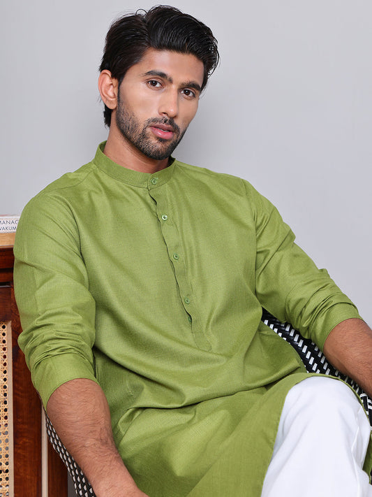 Solid Cotton Kurtas for Men ( KO 5144Olive )