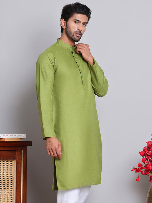 Solid Cotton Kurtas for Men ( KO 5144Olive )