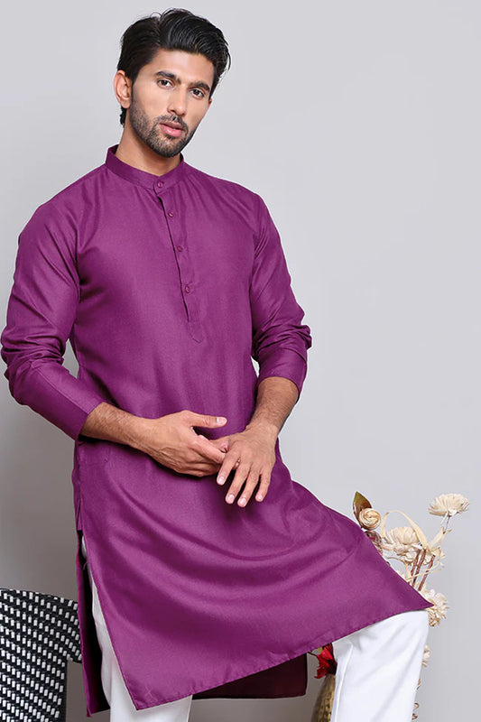 Solid Cotton Kurta Only with Chest Pocket for Men (PURPLE)