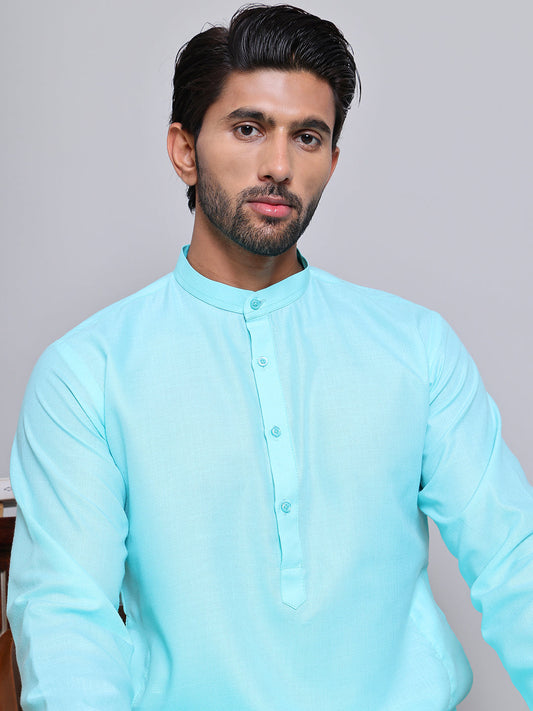 Solid Cotton Kurtas for Men ( KO 5144Sky )